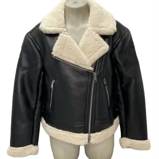 Sebby - Faux Leather Shearling Moto Jacket
