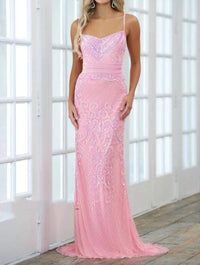 Aleta - Graceful Straight Neckline Beadwork Pattern Prom Dress