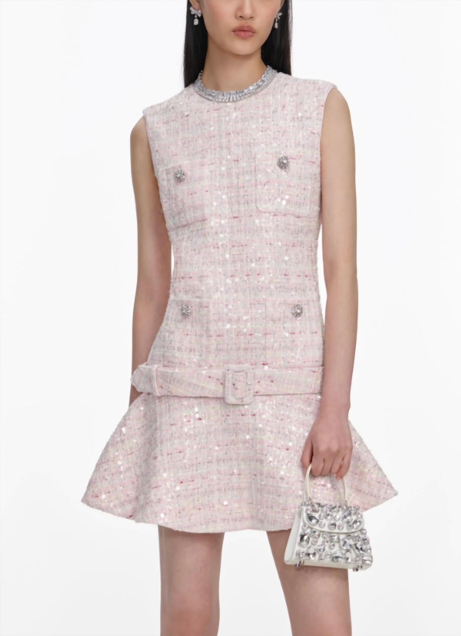 Self-Portrait - Sequin Boucle Belted Mini Dress