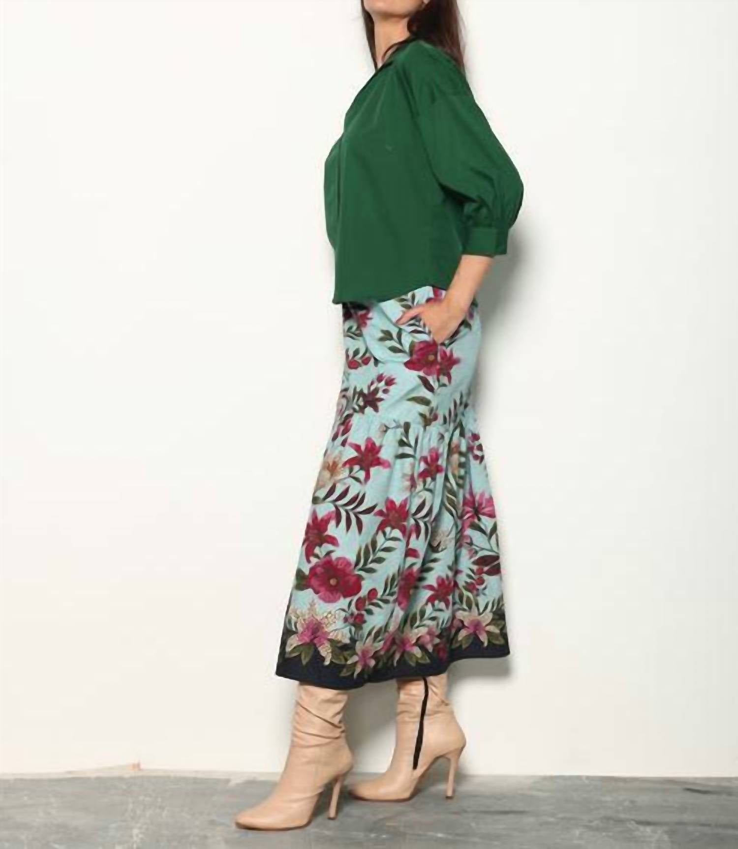 maude vivante Ada Midi Skirt in opal mosaic - women's skirt - detail view