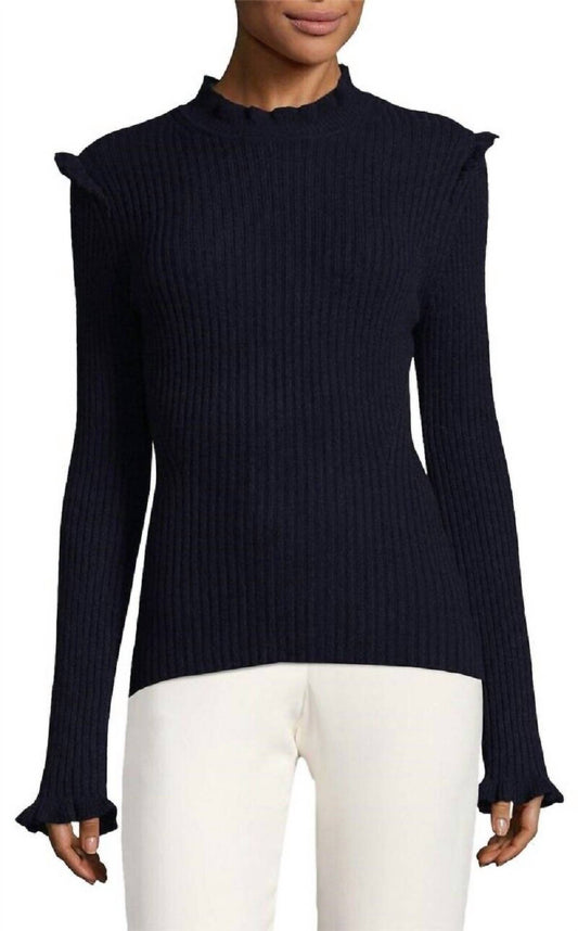 Derek Lam 10 Crosby - Ribbed Ruffle Trim Wool Blend Sweater