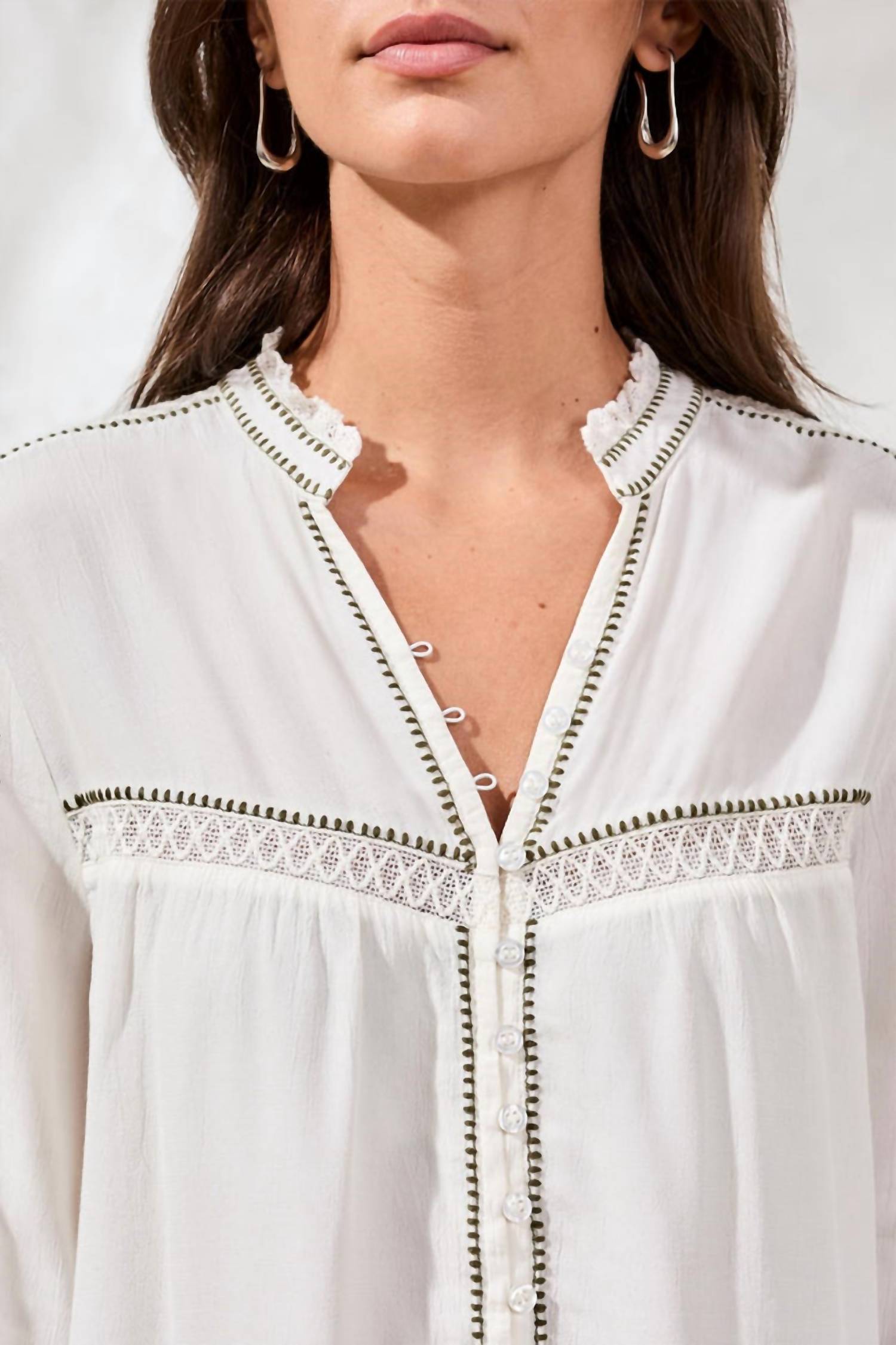 TRIBAL Boho Button Front Novelty Blouse in white - women's blouse - view 4