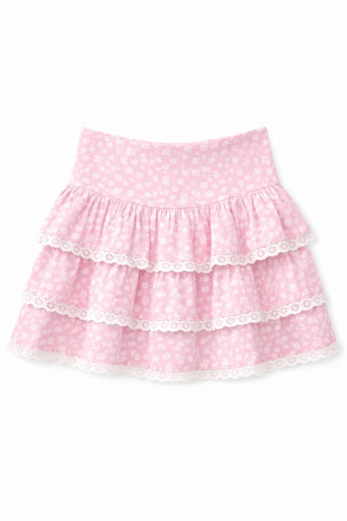 Katie J Nyc - Girl's Tween Melody Printed Drop Waist Lace Trim Skirt