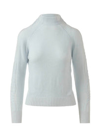 Kinross Women's Plaited Cable Sleeve Funnel Sweater in ice blue pearl - women's sweater