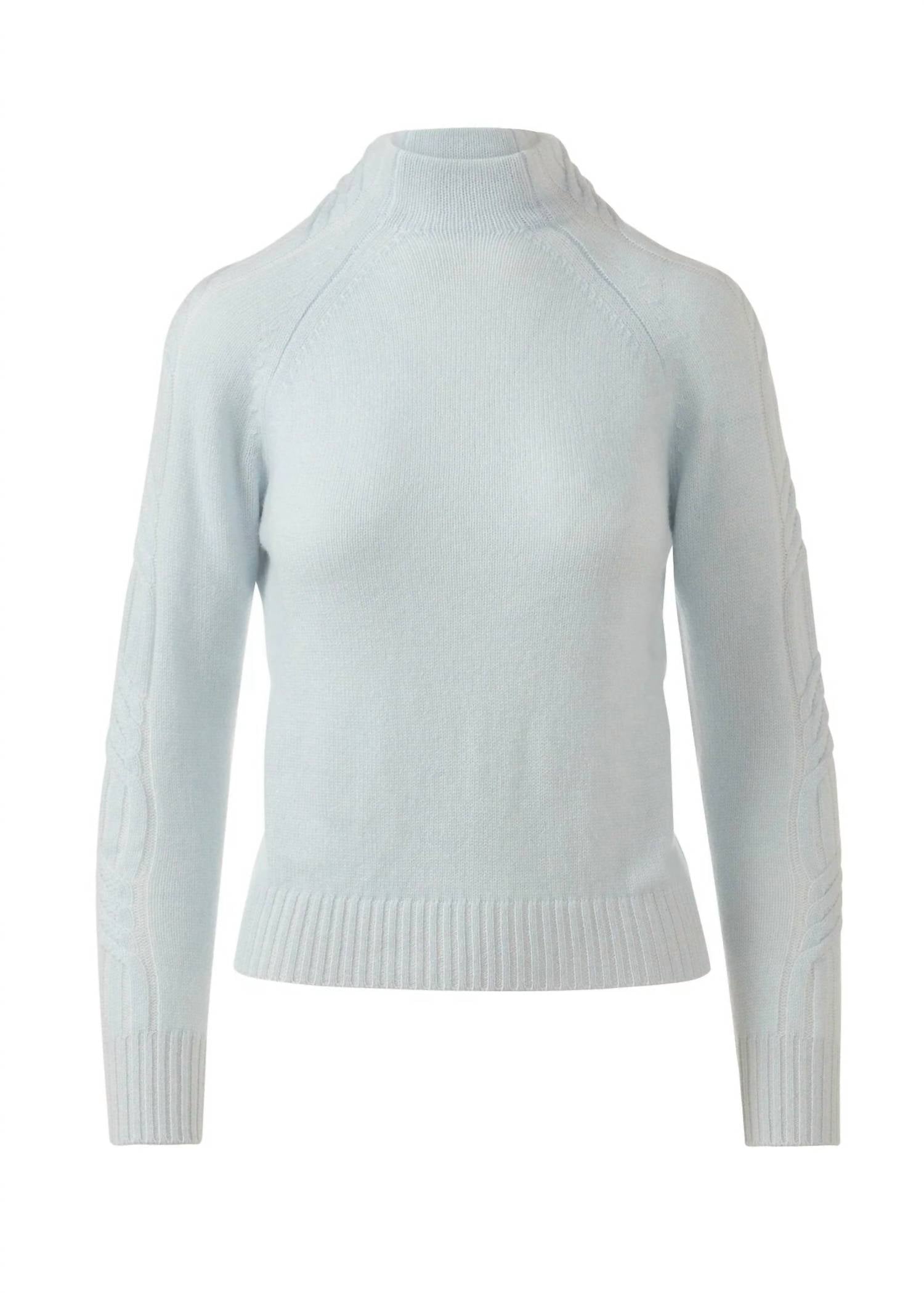 Kinross Women's Plaited Cable Sleeve Funnel Sweater in ice blue pearl - women's sweater
