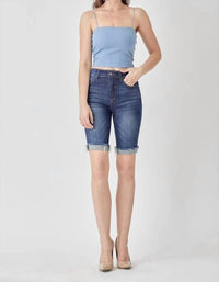 Risen - Mid Rise Clean Cuffed Bermuda Shorts