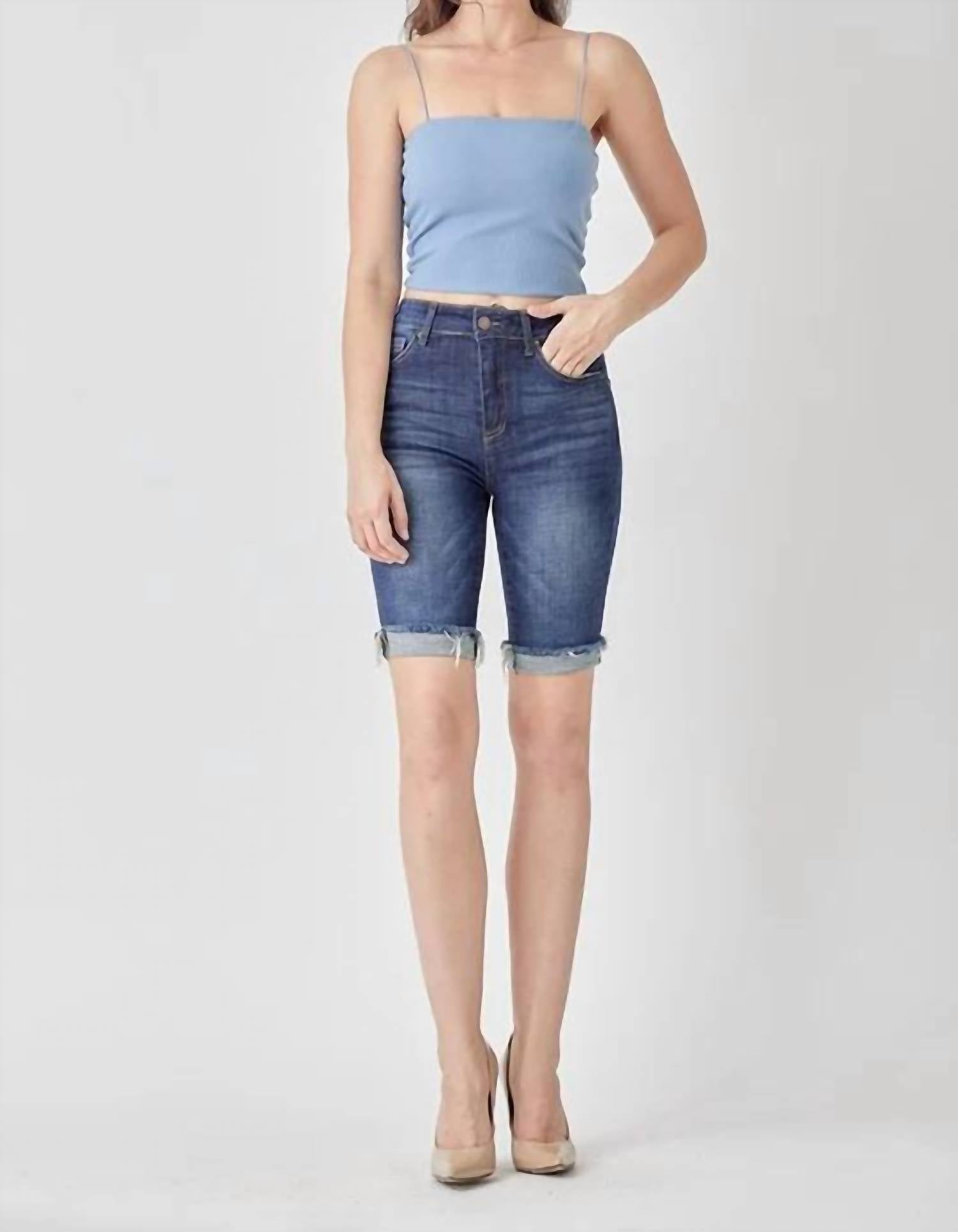 Risen - Mid Rise Clean Cuffed Bermuda Shorts