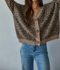 By Together - Knit V-neck Animal Print Sweater Cardigan