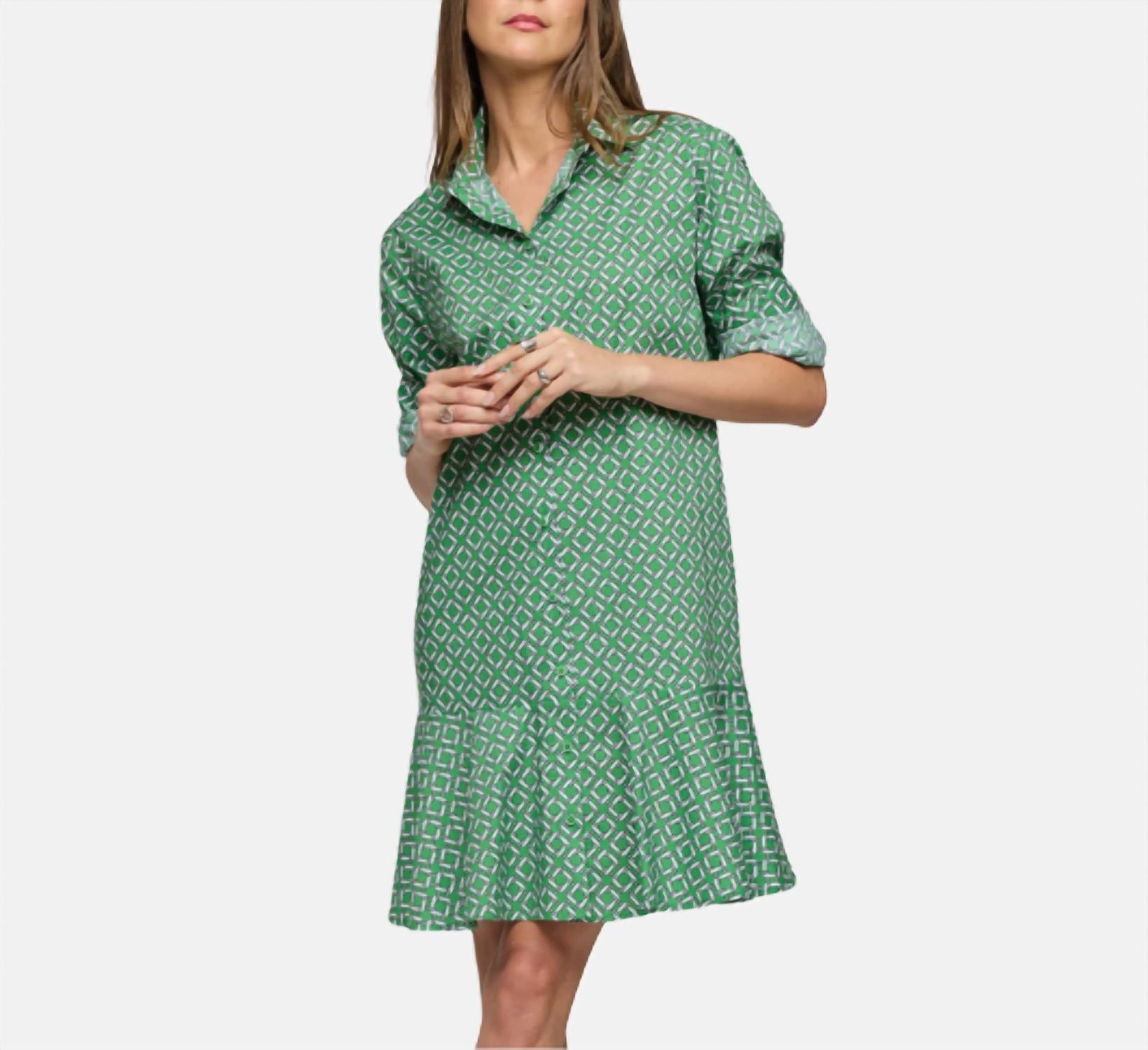 Hinson Wu Adeline Long Sleeve Chain Link Dress in green combo - women's dress - detail view