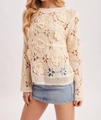 Bluivy - Floral Crochet Long Sleeved Blouse