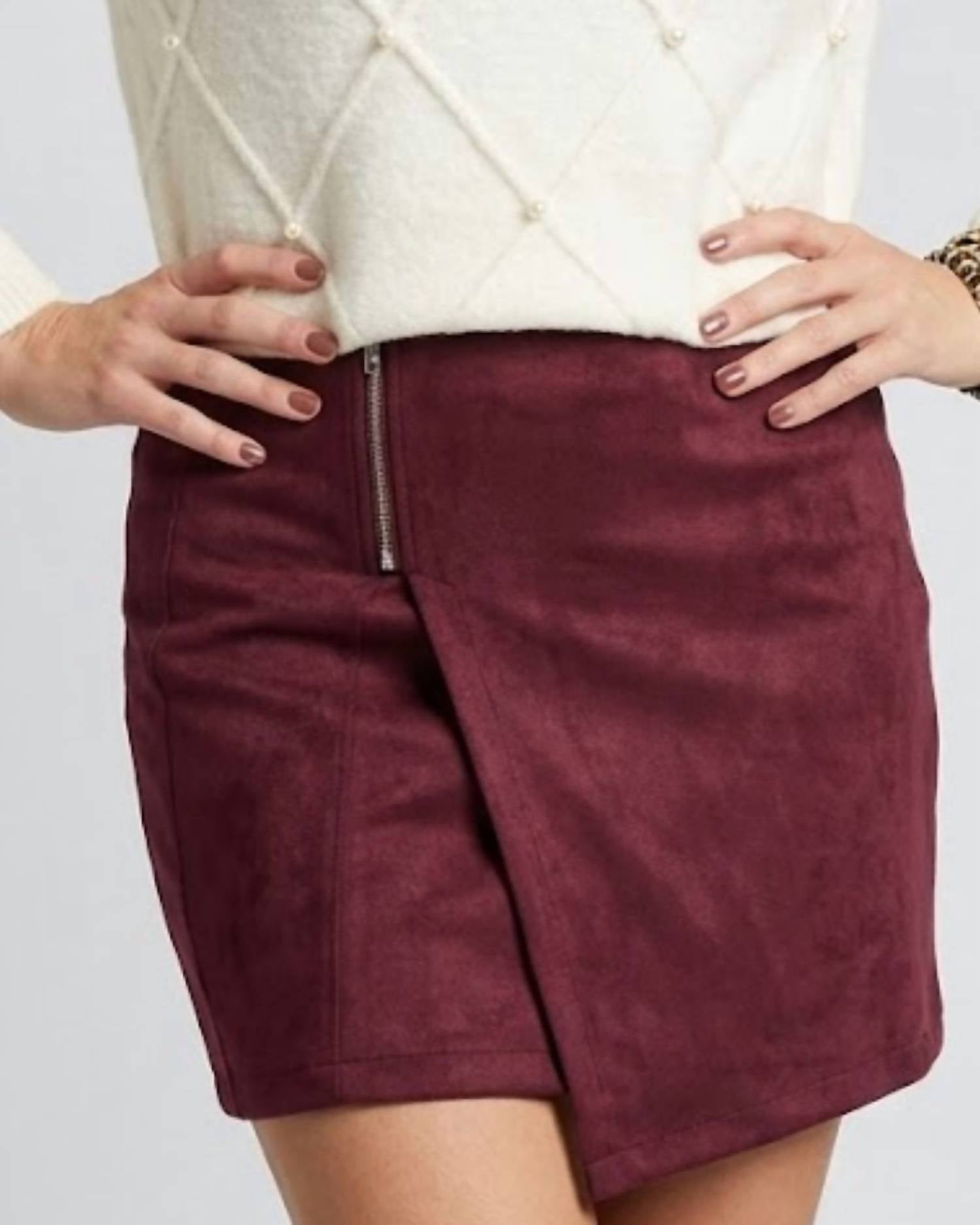 SHE + SKY Zipper Front Mini Skort in maroon - women's shorts