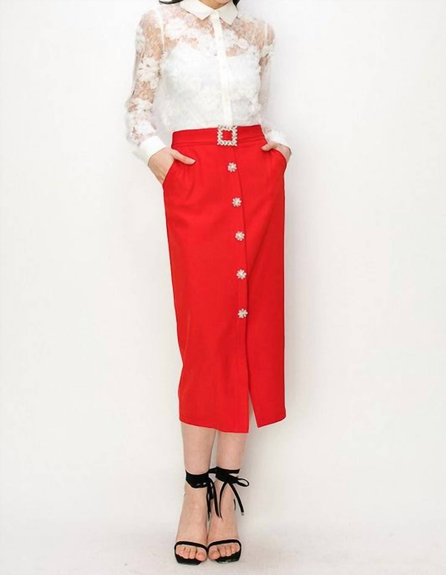 Ina Fashion - Rhinestone Button Down Midi Skirt