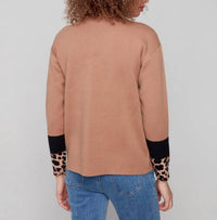 Charlie B - Mock Neck Sweater With Animal Print Sleeve Details