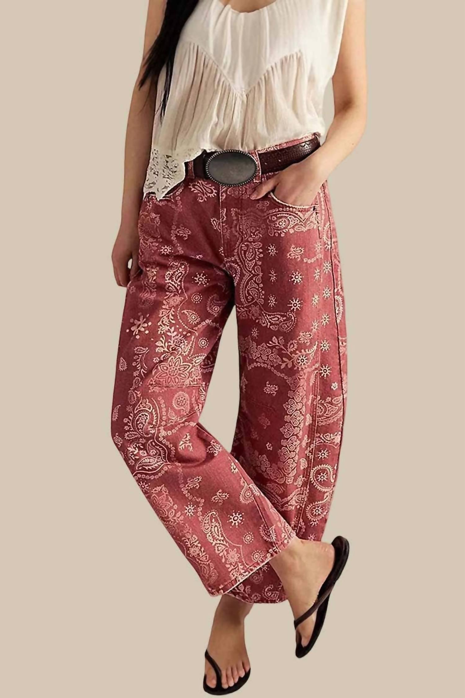 Soli Echo - Paisley Pattern Straight Jeans