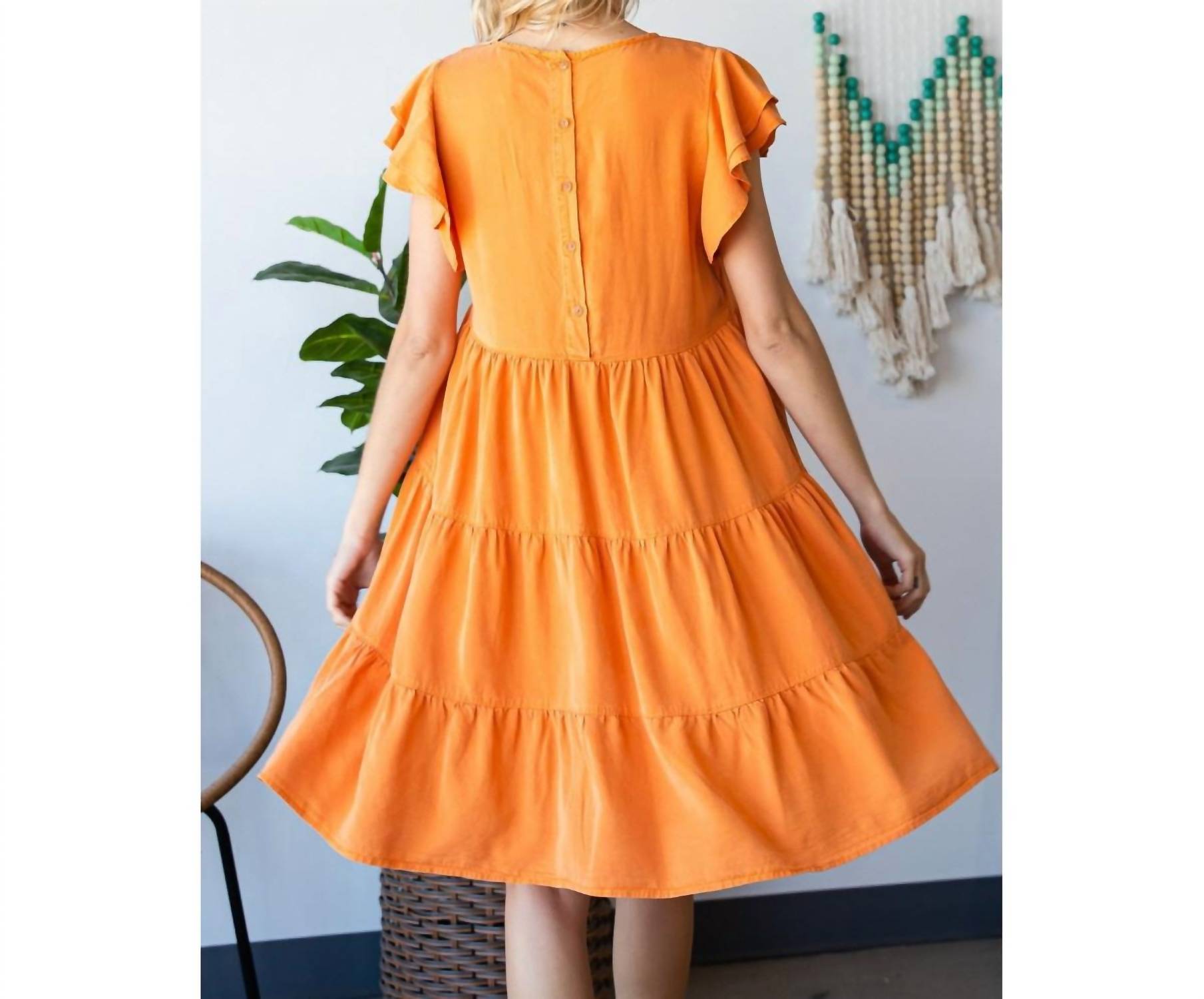 Veveret - Tencel Flutter Sleeve Tiered Dress