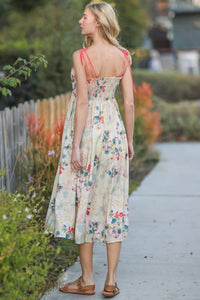 Aakaa - Tie Shoulder Floral Midi Dress