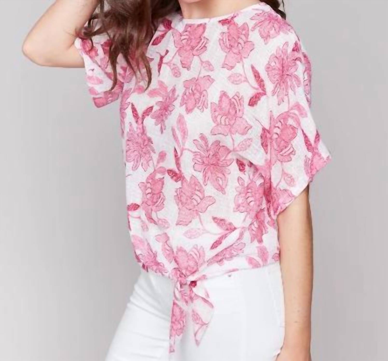 Charlie B - Floral Tie-side Short Sleeve Top