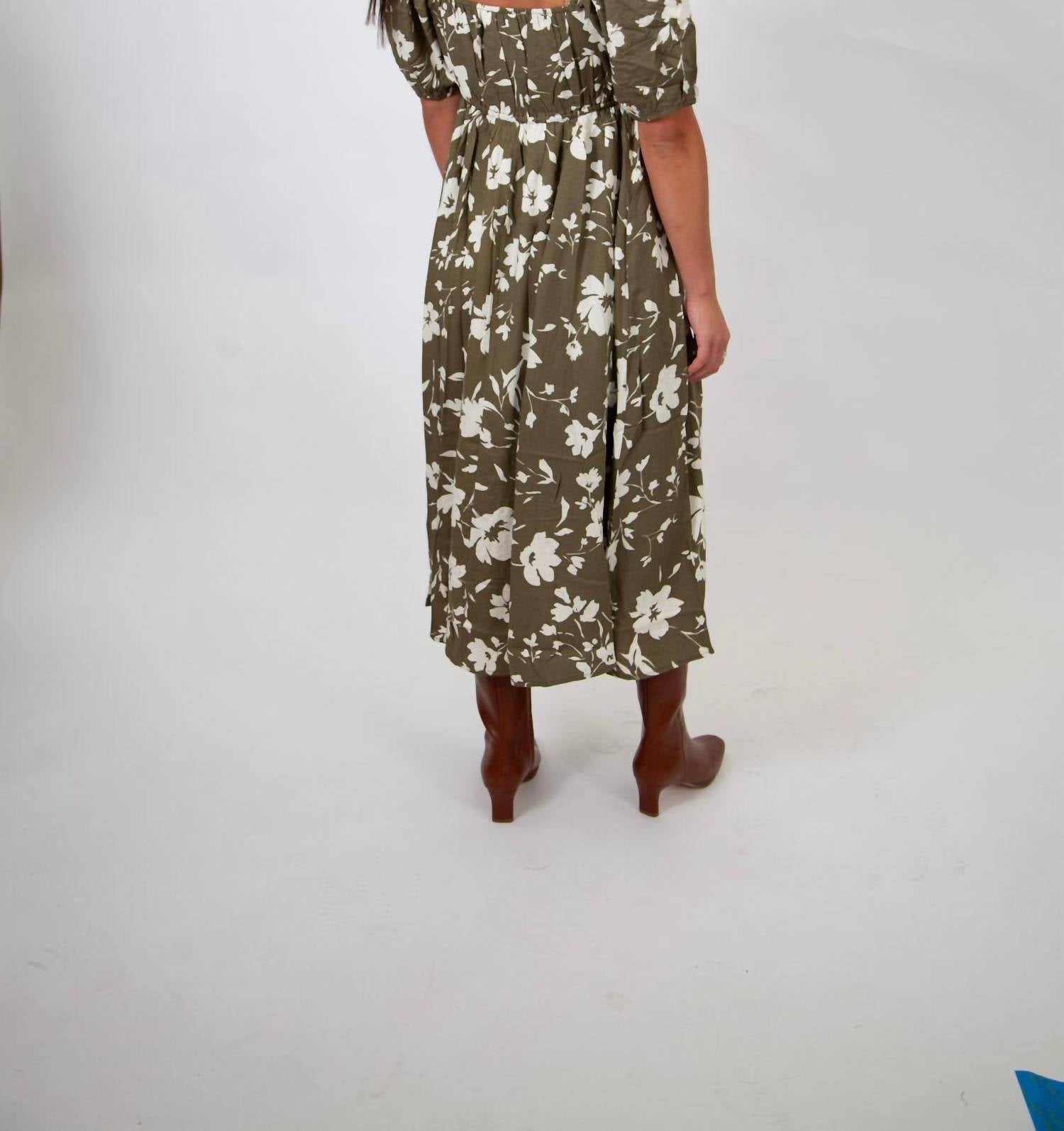 In February - Floral Sweetheart Neck Midi Dress