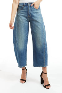 tractr High Rise Barrel Crop Jeans in blue - women's jeans