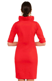 GRETCHEN SCOTT Jersey Ruffneck Mini Dress in crimson 1 - women's dress - alternate view
