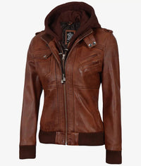 Decrum - Women's Edinburgh Genuine Leather Jacket With Removable Hood