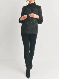 Hello Miz - Smocked Mock Neck Polka Dot Maternity Top