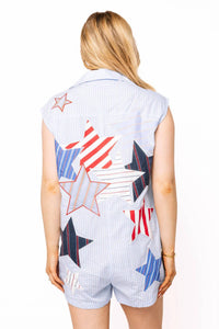 Queen Of Sparkles - Usa Stripe Patch Stars Romper