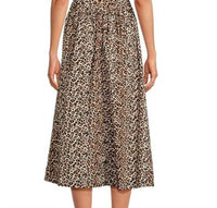 SKIES ARE BLUE Lexi Poplin Crew Neck Sleeveless Drop Waist Midi Dress in leopard - women's dress - detail view