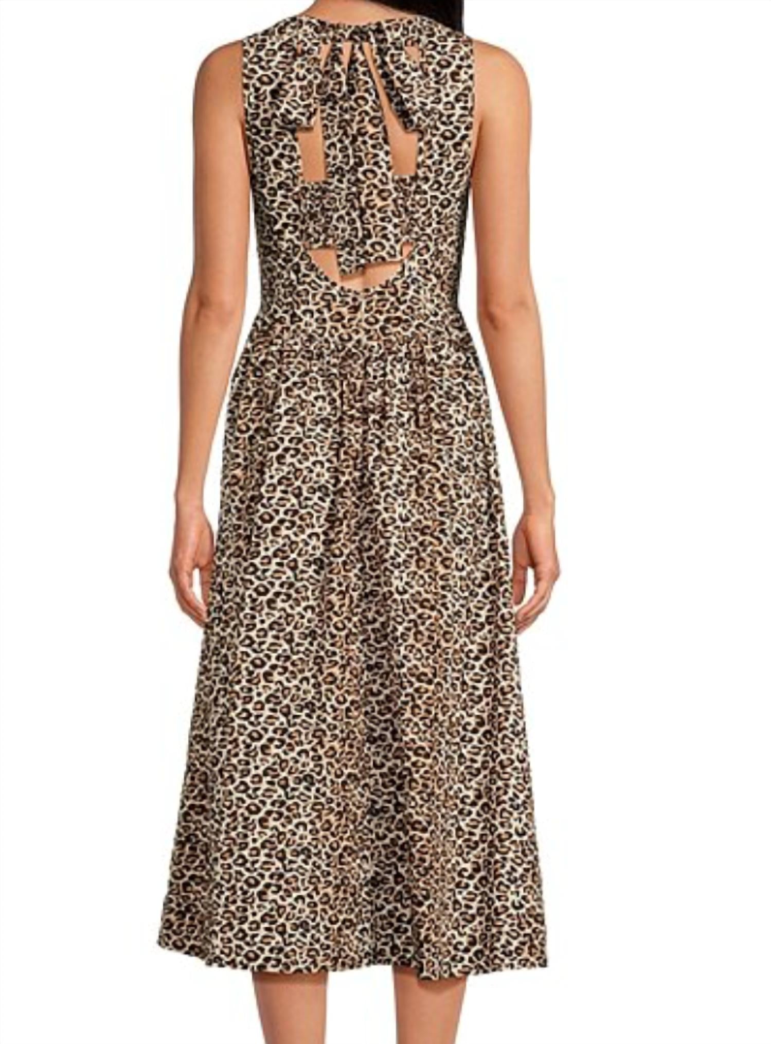 SKIES ARE BLUE Lexi Poplin Crew Neck Sleeveless Drop Waist Midi Dress in leopard - women's dress - alternate view