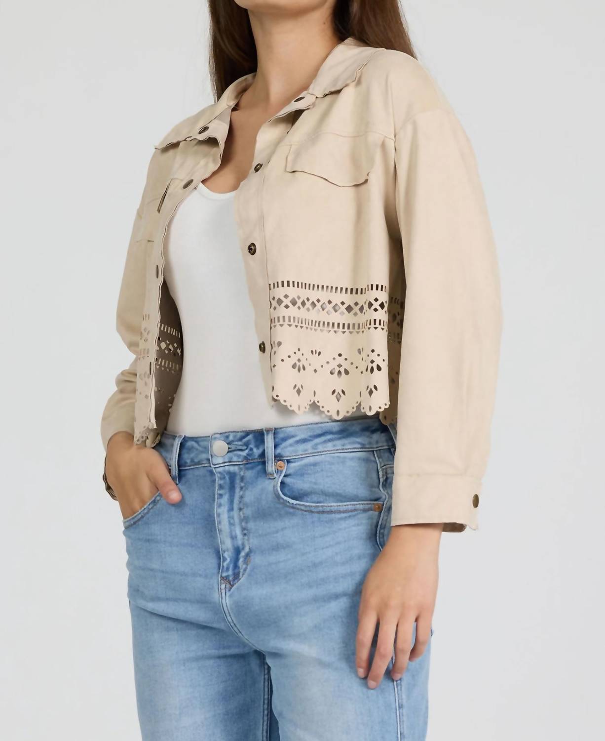 Dear John Denim - Reno Laser Cut Cropped Shirt Jacket