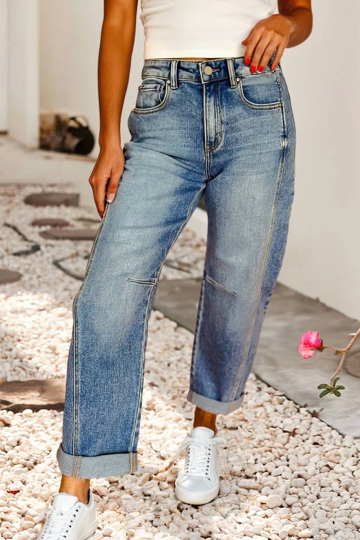 Little Daisy Closet - Vintage-washed Barrel Jeans