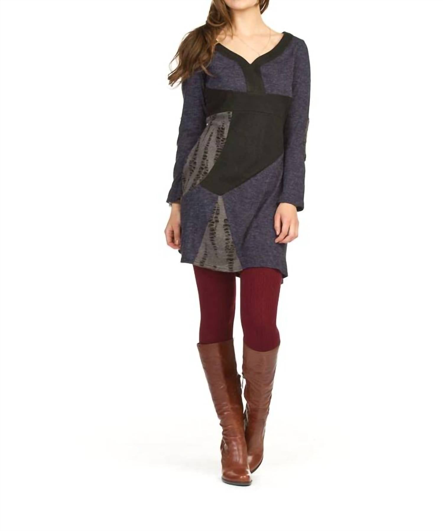 Papillon - Textured Patch Long Sleeve Dress With Elbow Patch