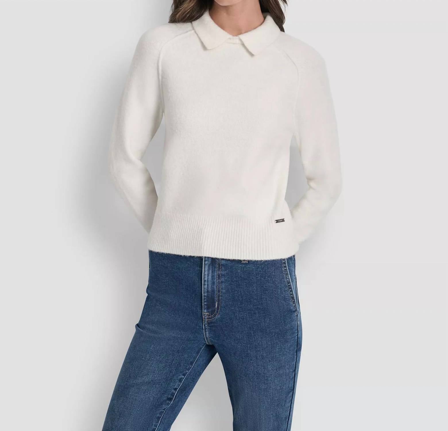 DKNY Polo Sweater Pullover - Petite in ivory - women's sweater