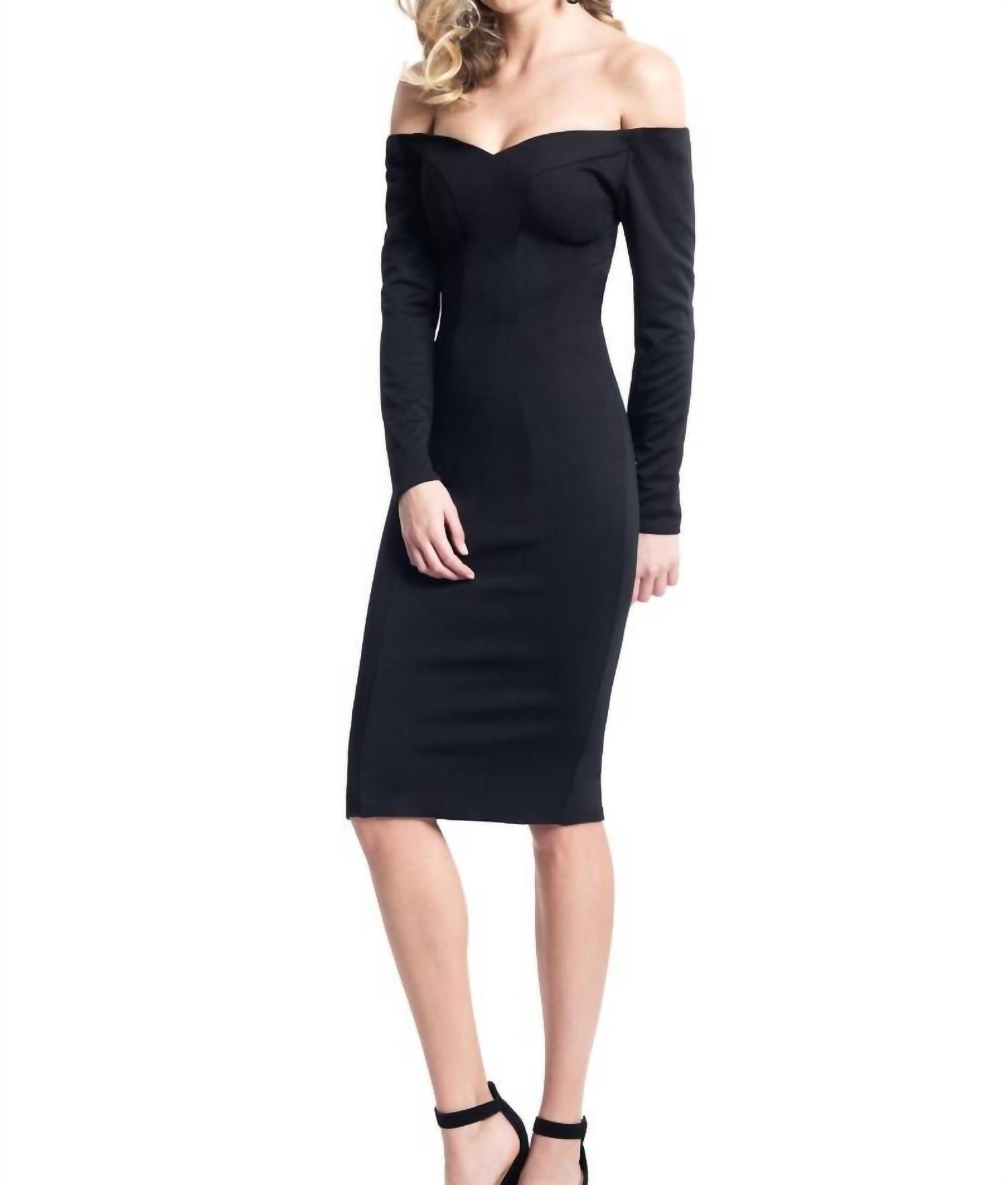 Rachel Allan - Long Sleeve Off Shoulder Jersey Cocktail Dress