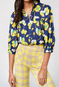 Smythe Shirred Pocket Blouse in navy buttercup - women's blouse
