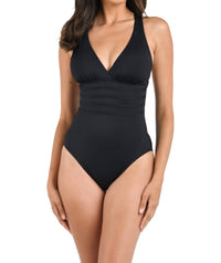 La Blanca Standard Island Goddess Multi Strap Cross Back Swimsuit in black - women's swimwear - alternate view