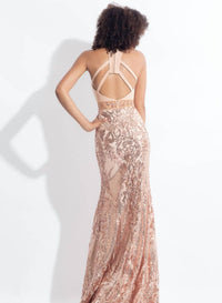 Rachel Allan - Plunging Neckline Sequin Prom Dress