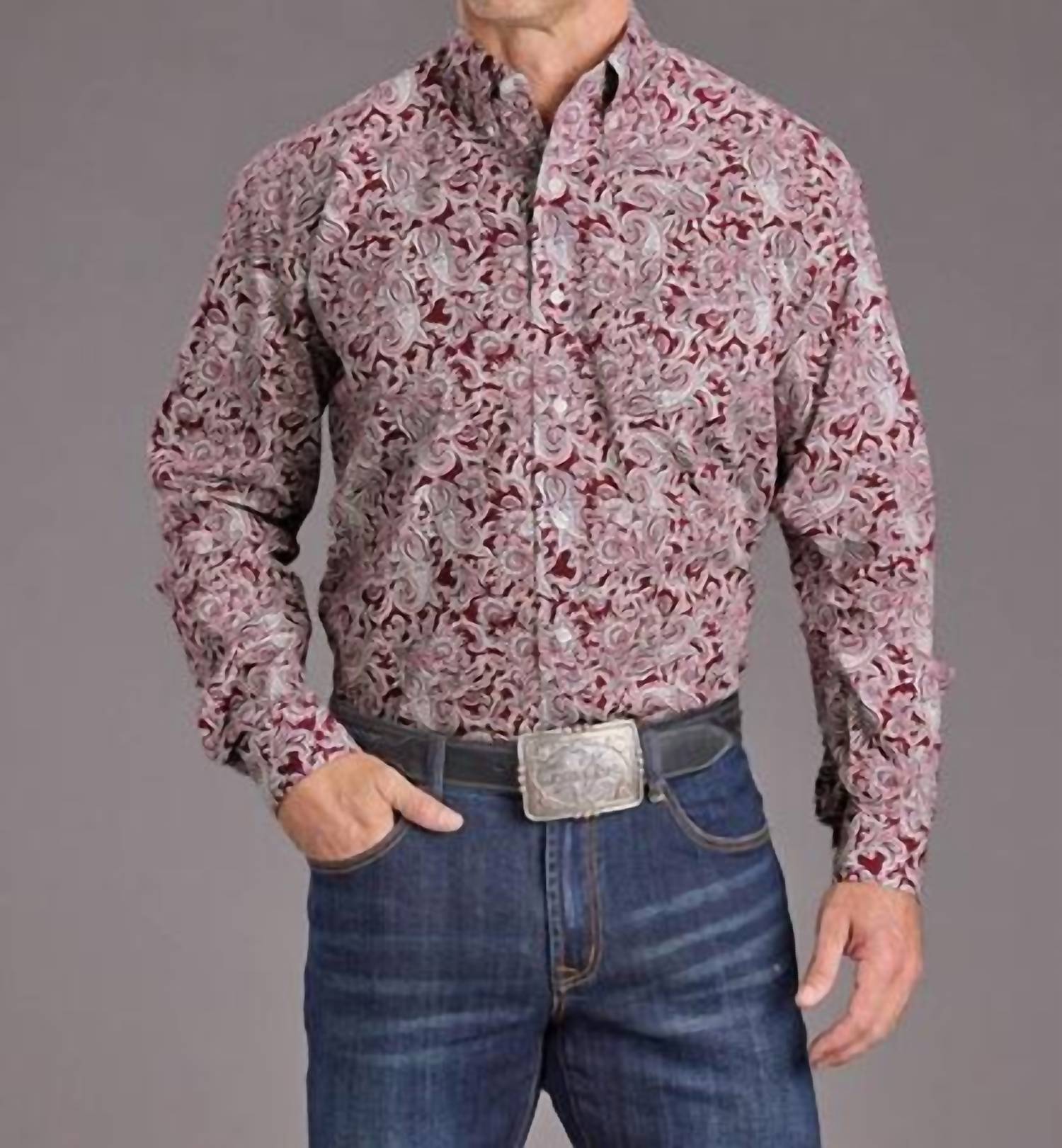 Stetson Paisley Button Shirt in wine - men's shirt