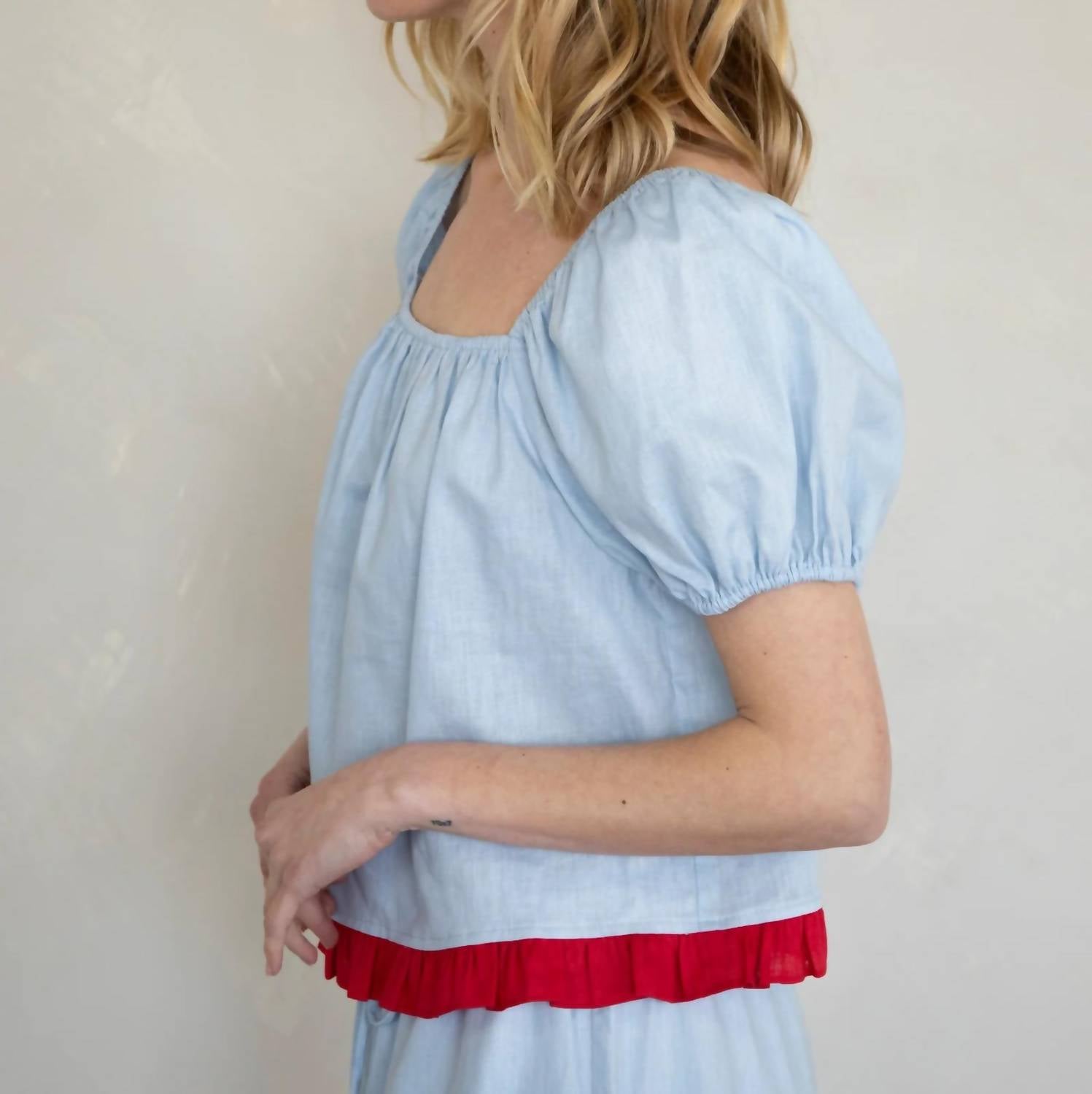 Things Between Women's Isadora Top in light blue red - women's shirt - alternate view