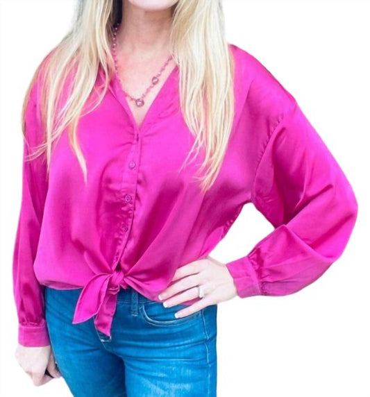 Umgee - Satin Button Down Front Tie Blouse