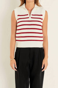 English Factory - Stripe Half-zip Sleeveless Sweater