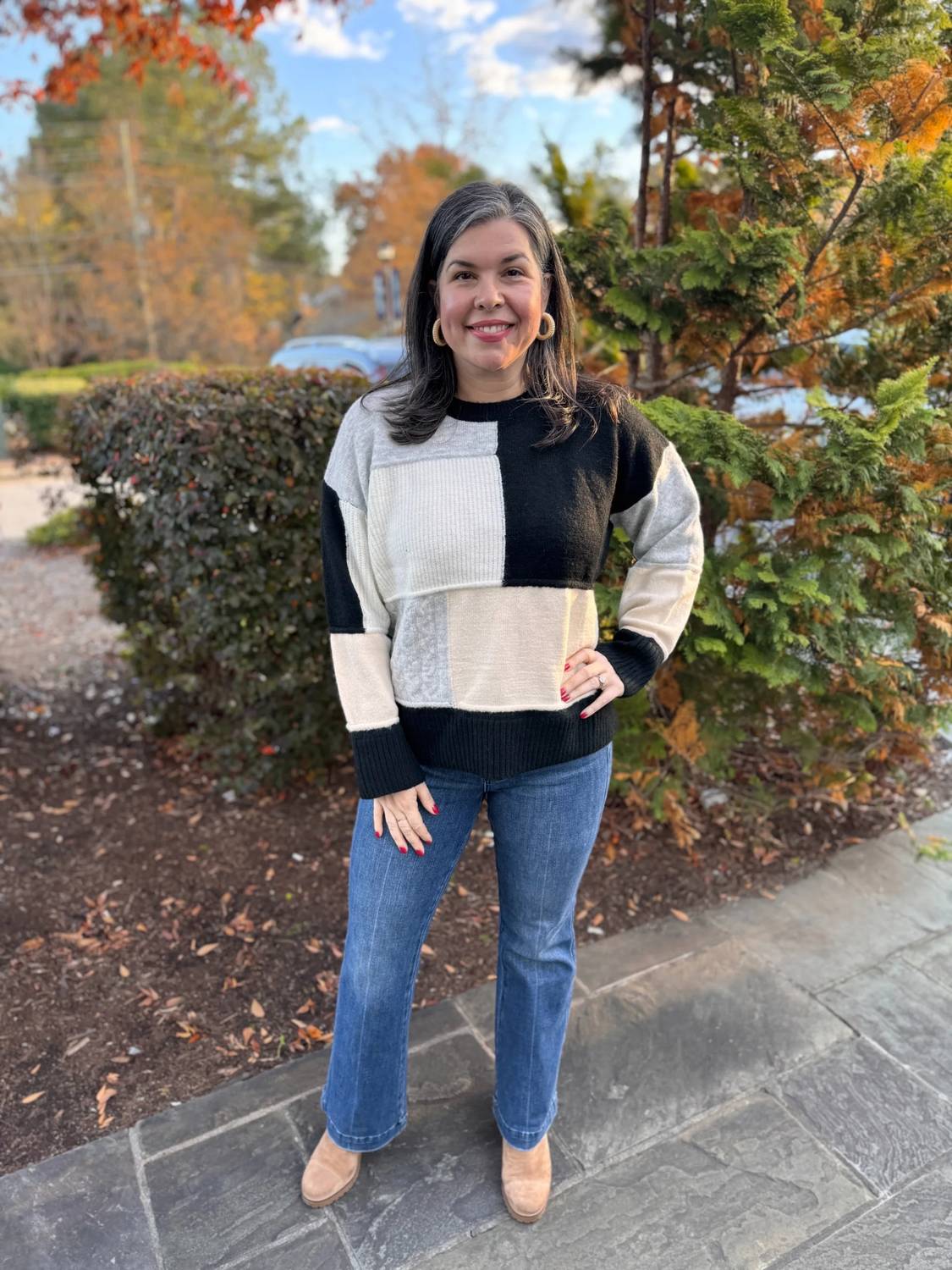 Entro - Color Block Round-neck Sweater