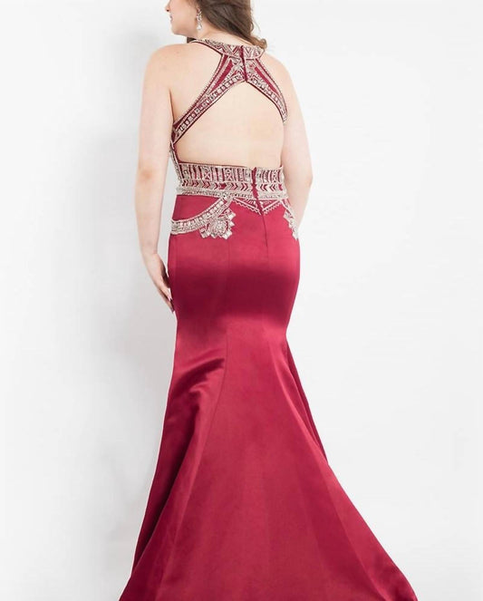 Rachel Allan - Matte Satin Beaded Mermaid Gown