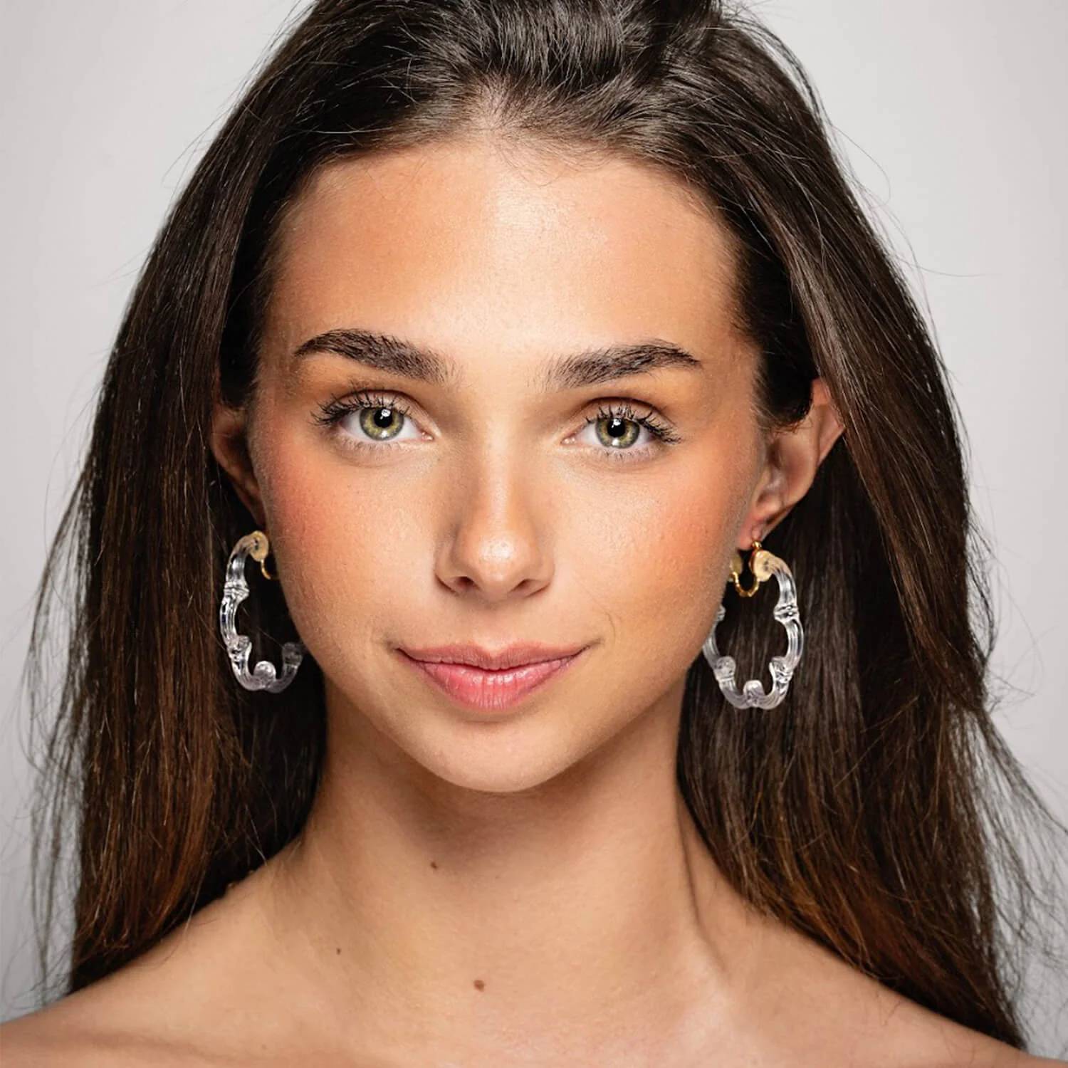 Gold & Honey - Women's Flower Bamboo Lucite Hoop Earrings