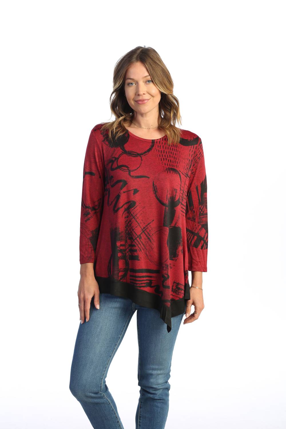 Jess & Jane Jazzy Asymmetrical Slinky Top in napoli - women's blouse - alternate view