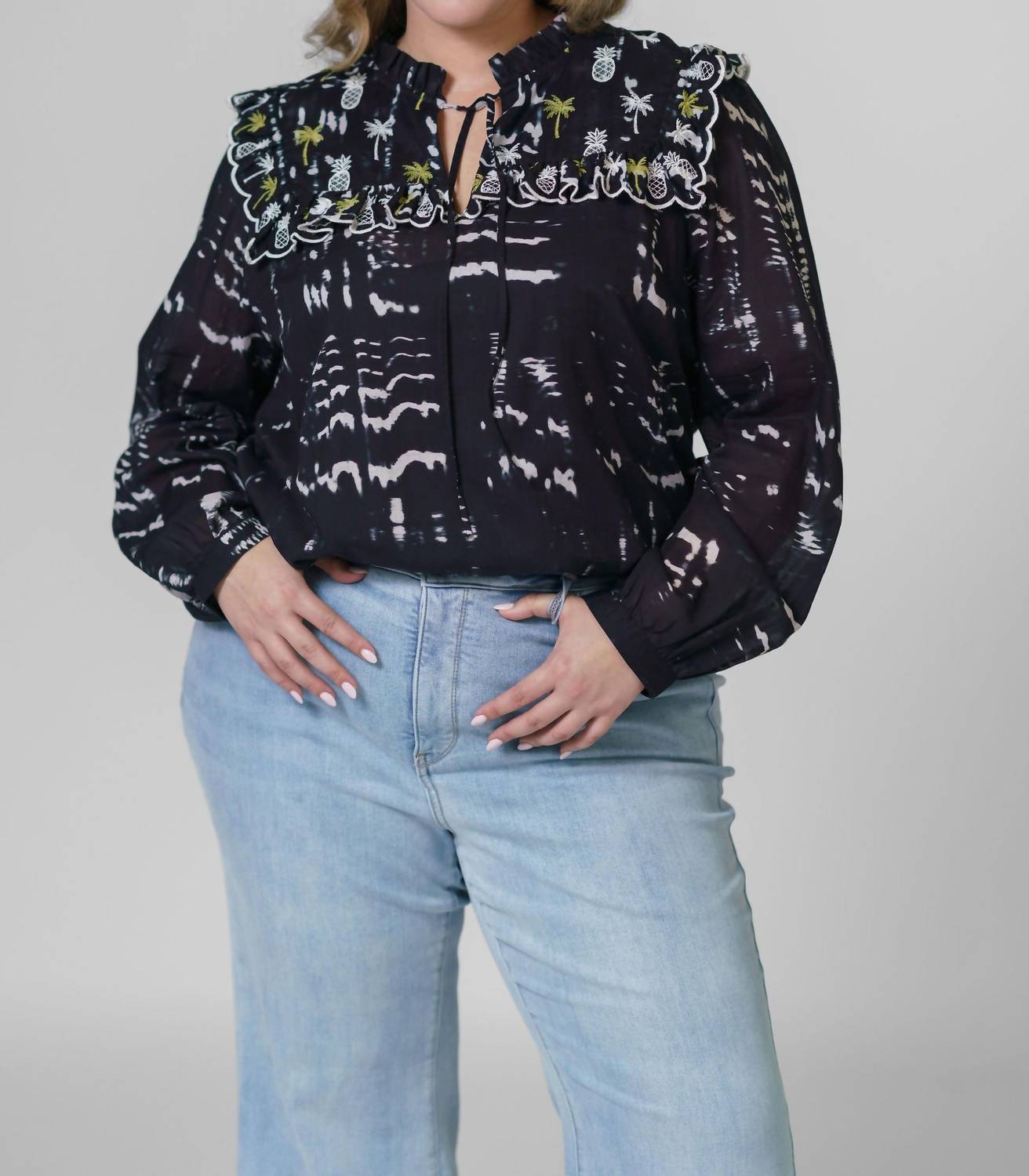 Emily Lovelock - Daisy Long Sleeve V-neck Blouse - Plus