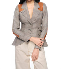 Smythe Hunting Blazer With Rectangle Elbow Patch in dove glencheck - women's jacket
