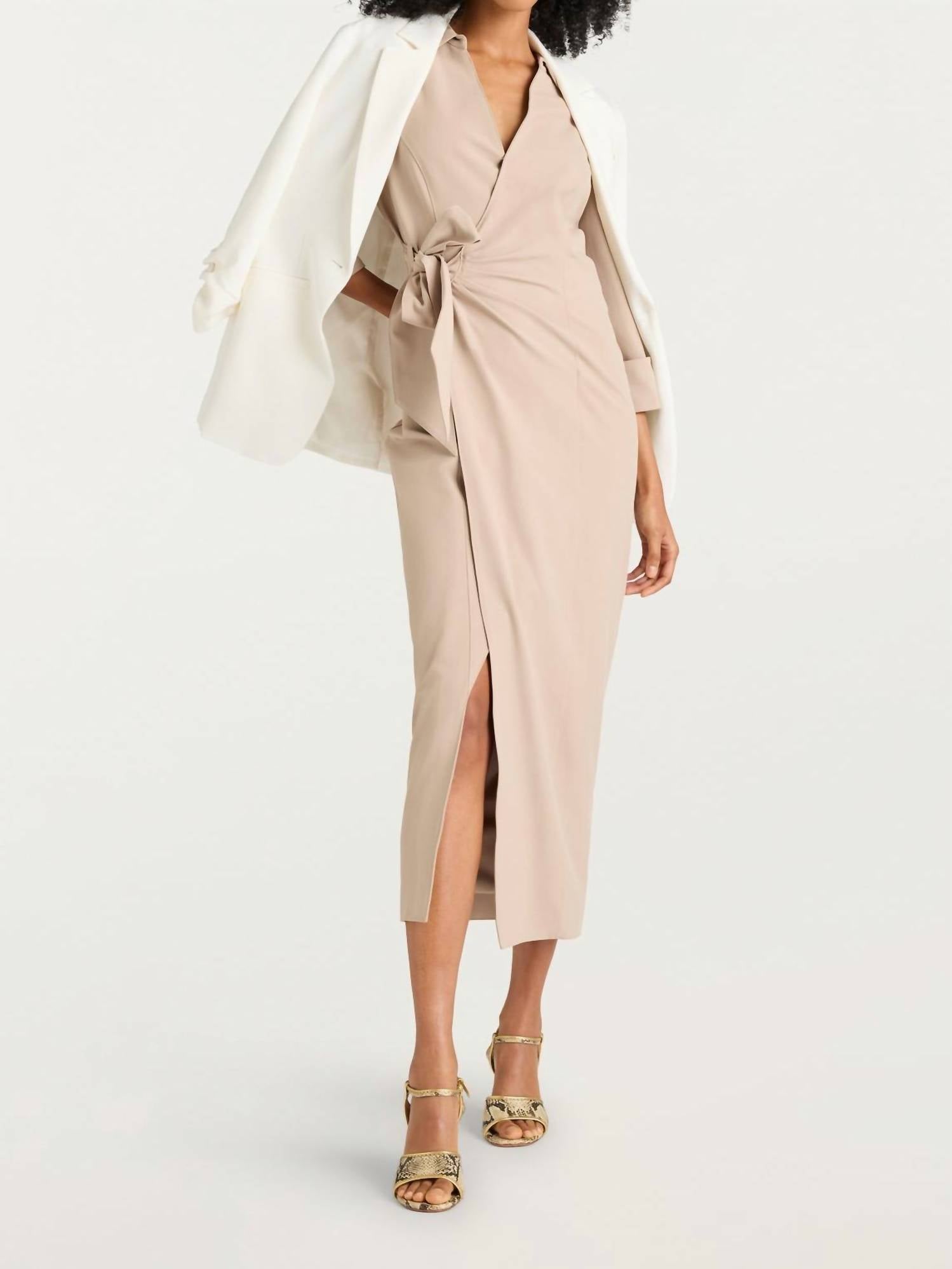 cinq a sept Cayleigh Midi Dress in khaki - women's dress - alternate view