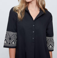 Renuar Half Button-up Trapeze Dress in black - women's dress - view 4