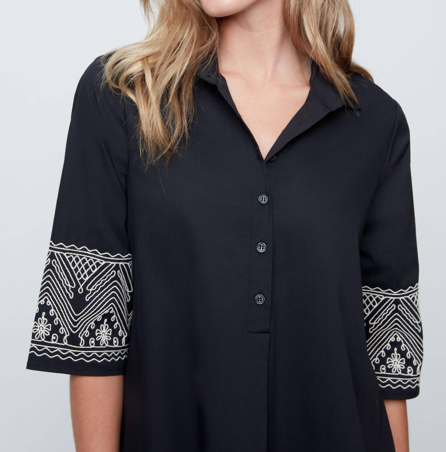 Renuar Half Button-up Trapeze Dress in black - women's dress - view 4